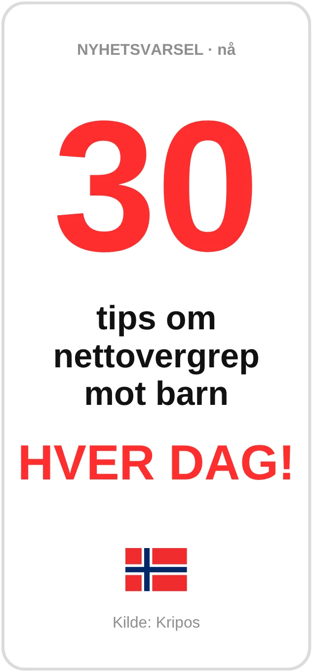 30 tips om nettovergrep mot barn. HVER DAG! Kilde: Kripos